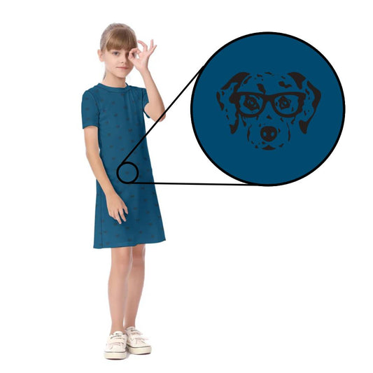 Girl's Dalmatian Face Teal Dress