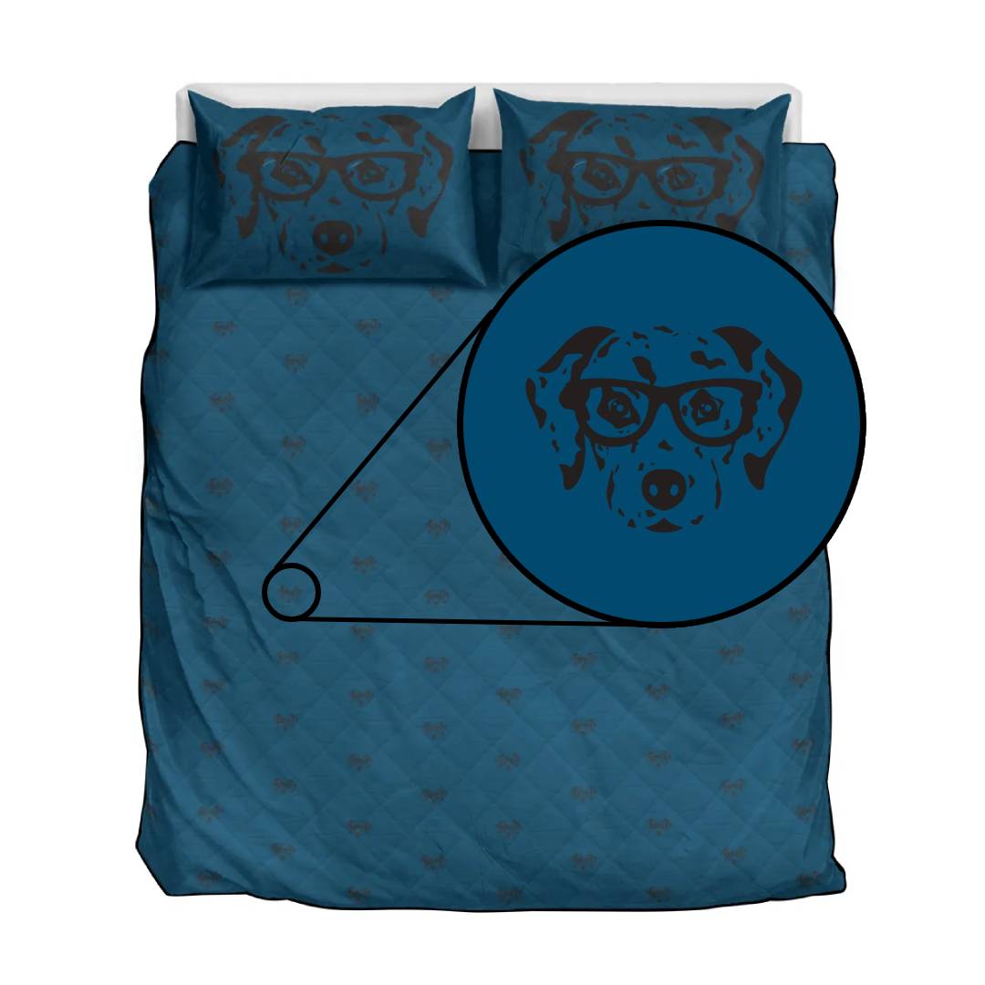 Dalmatian Face Teal Quilt Bedding Set