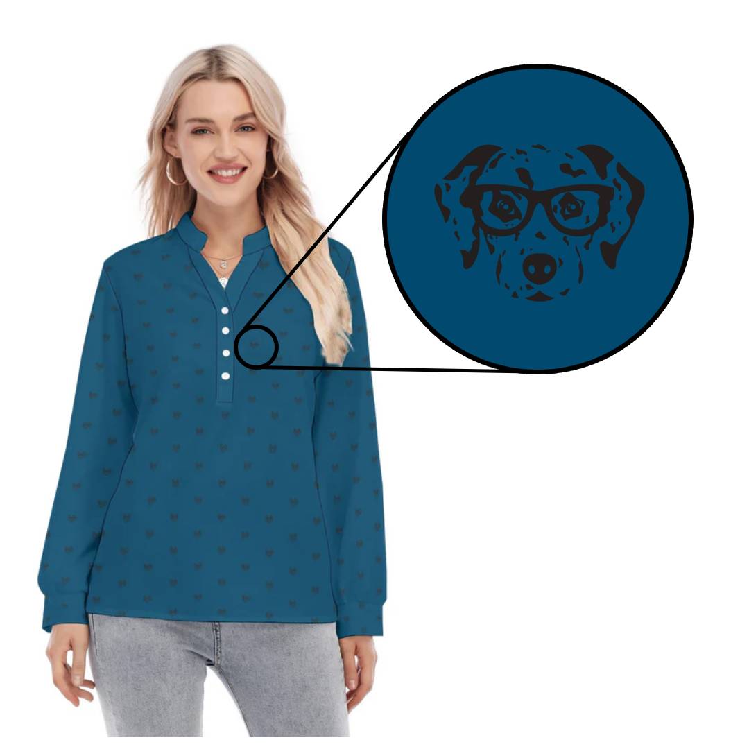 Lady's Dalmatian Face Teal Collar Shirt