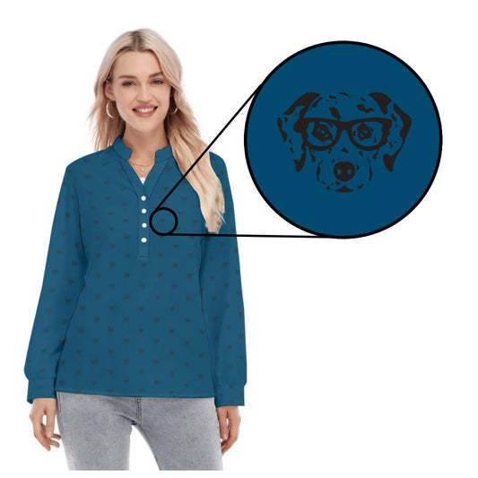 Lady's Dalmatian Face Teal Collar Shirt