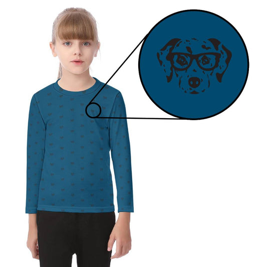 Kid's Dalmatian Face Teal Long Sleeve Shirt