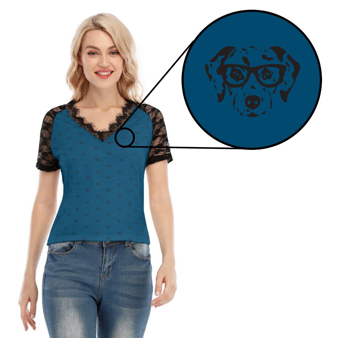 Lady's Dalmatian Face Teal Lace Shirt