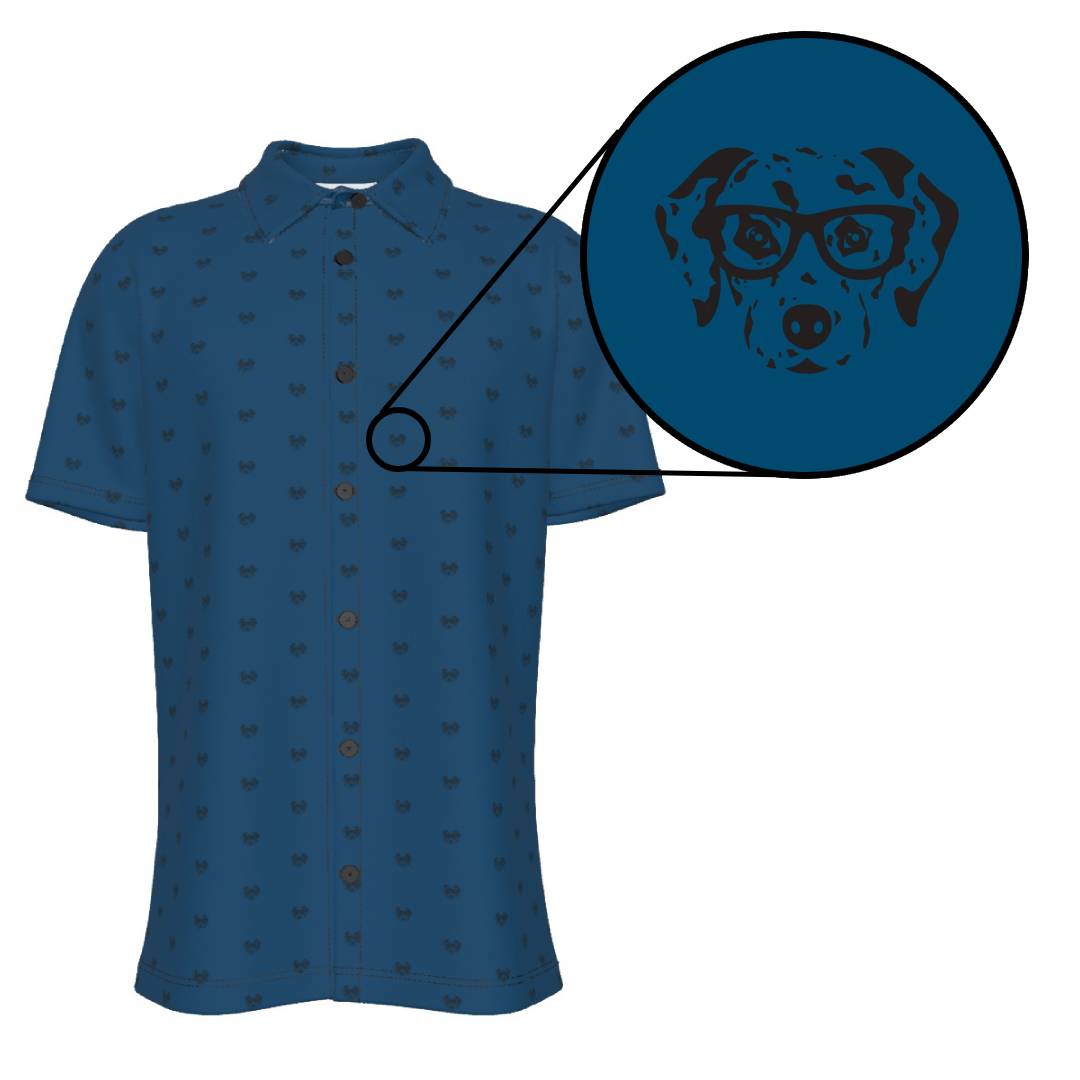 Men's Dalmatian Face Teal Collar Shirt