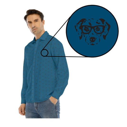 Men's Dalmatian Face Teal Collar Long Sleeve Shirt