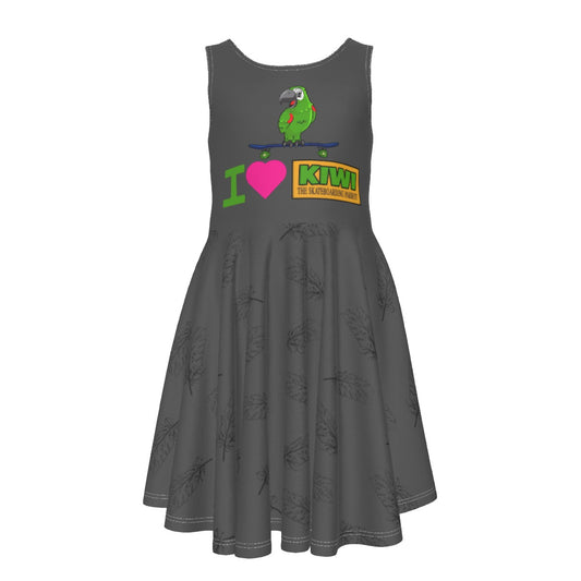 Girls Dress: I Love Kiwi Skateboarding Parrot