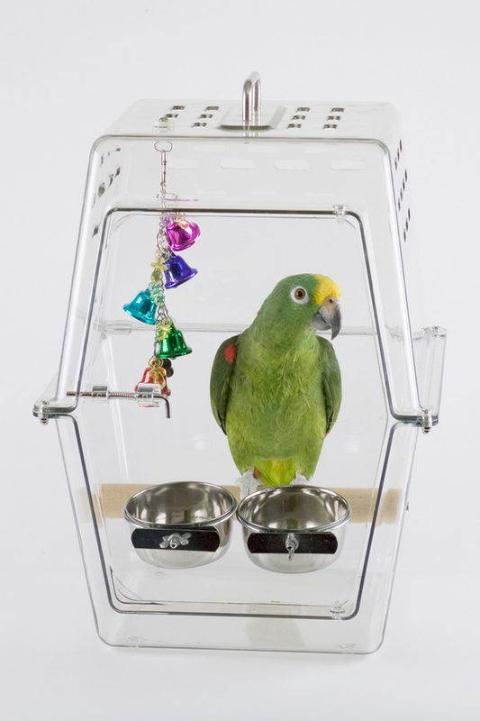 The lightweight, transparent Wingabago® carrier for birds and exotic pets gives your pet a clear view of their surroundings and allows you to monitor their safety quickly. Birds do not feel trapped or claustrophobic in the Wingabago®. They can see out and you can see in. Veterinarians consulted indicated bird experience less stress during travel if they can see their owners. This is the best bird carrier for parrots. The SMALL is good for Cockatiels, Senegal Parrots, Caiques, Quaker Parrots, conure,