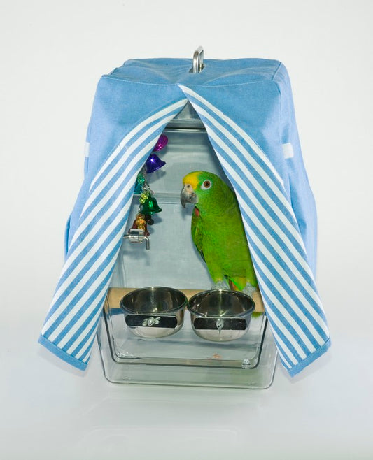 The lightweight, transparent Wingabago® carrier for birds and exotic pets gives your pet a clear view of their surroundings and allows you to monitor their safety quickly. Birds do not feel trapped or claustrophobic in the Wingabago®. Veterinarians consulted indicated bird experience less stress during travel if they can see their owners. This is the best bird carrier for parrots. African Grays, Cockatoos, Mini Macaws, Eclectus, Cockatiels, Senegal Parrots, Caiques, Quaker Parrots, Conure.