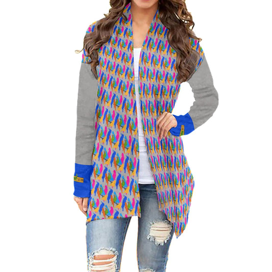 Long Sleeve Cardigan with Parrot on Gray